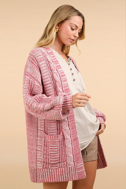 VERY J Cable Knit Open Front Cardigan in Brick color