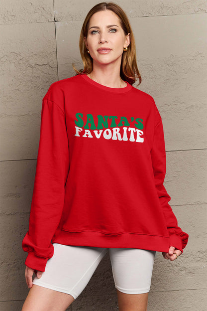 SIMPLY LOVE Full Size "SANTA'S FAVORITE" Round Neck Sweatshirt