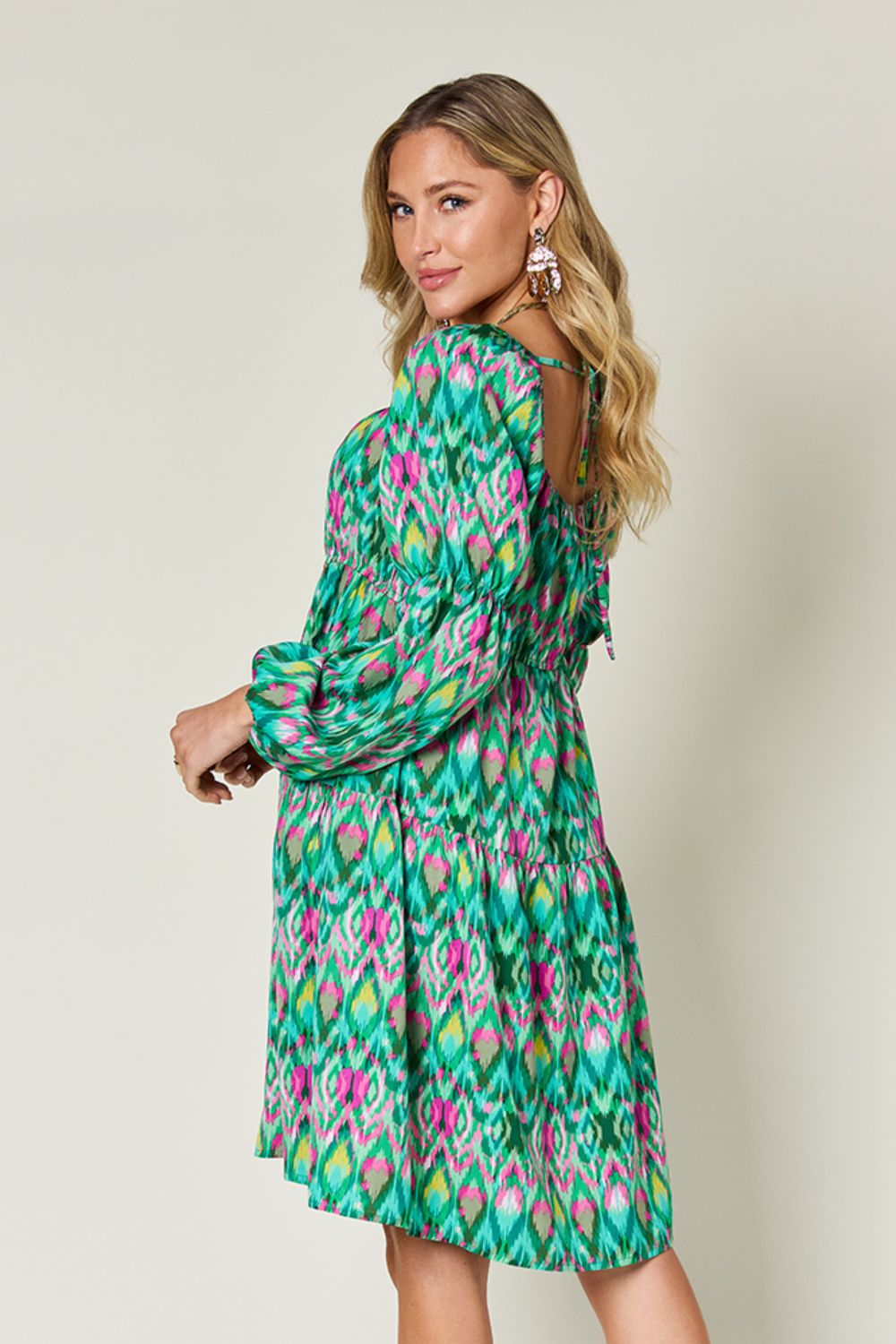 DOUBLE TAKE Full Size Printed Long Sleeve Dress