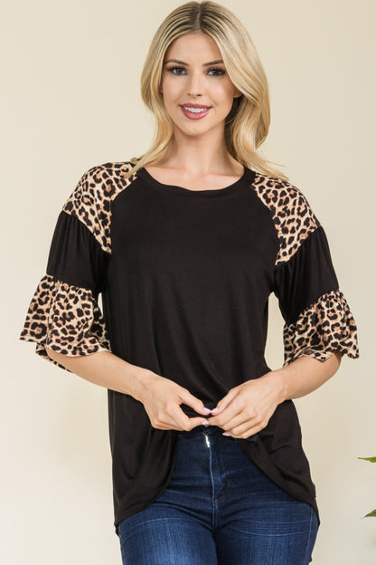 CELESTE Full Size Texture Printed Color Block Top