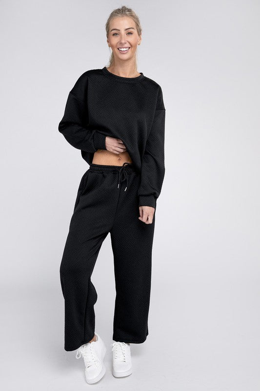 NUVI APPAREL Textured Fabric Top and Pants Casual Set