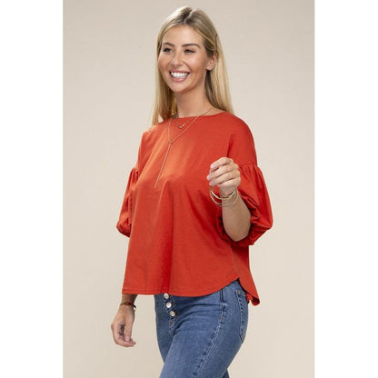 NUVI APPAREL Orange Bubble sleeve top