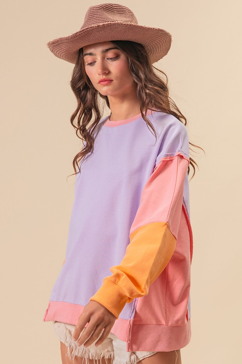 BiBi Washed Color Block Sweatshirt