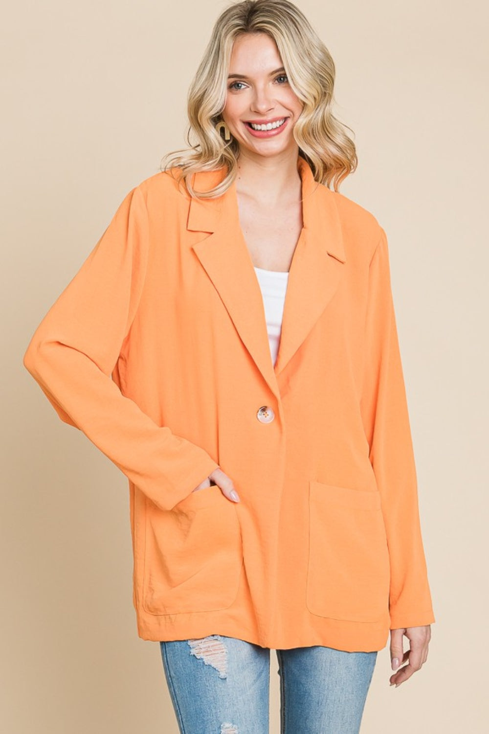 CULTURE CODE One Button Blazer with Pockets in Color Salmon