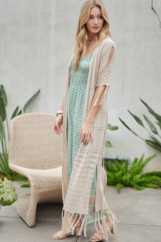 DAVI & DANI Long Summer Cardigan with Fringe