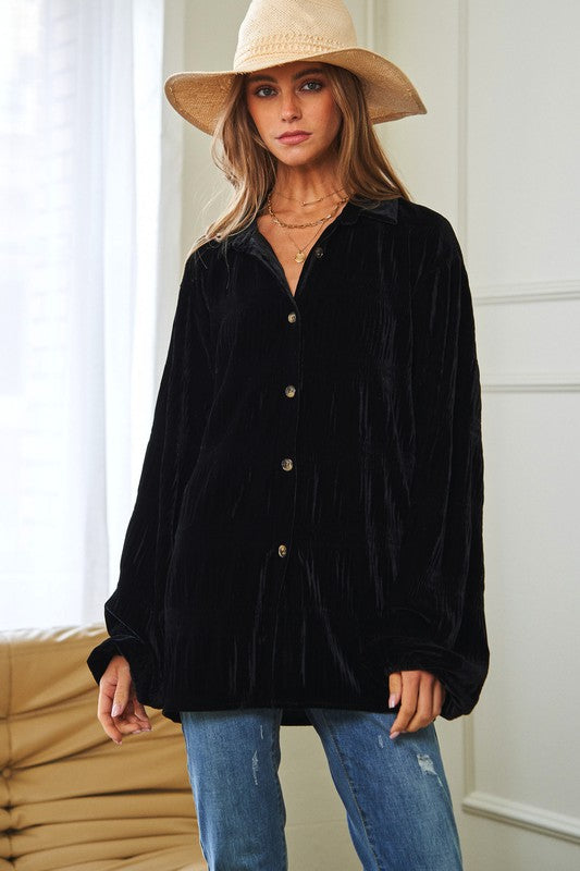 DAVI & DANI Long Sleeve Button Front Loose Fit Shirt Top