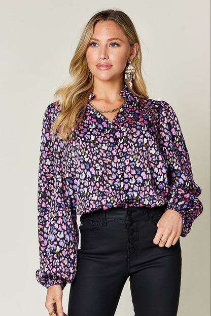 DOUBLE TAKE Full Size Printed Long Sleeve Blouse