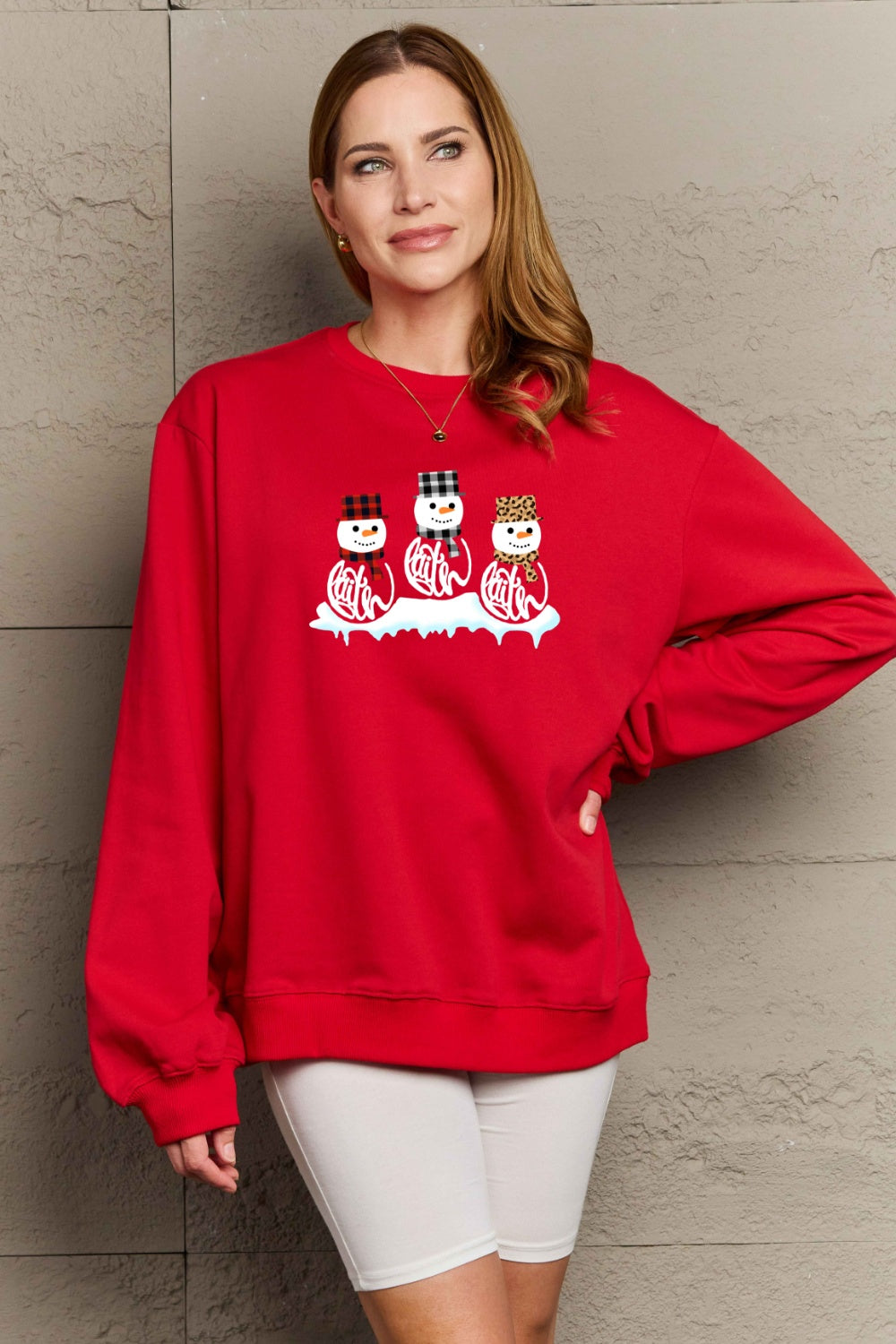 SIMPLY LOVE Full Size Snowmen Graphic Christmas Sweatshirt