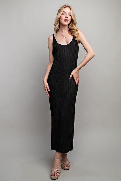 SWEET GENERIS U-Neckline Ribbed-Knit Maxi Dress