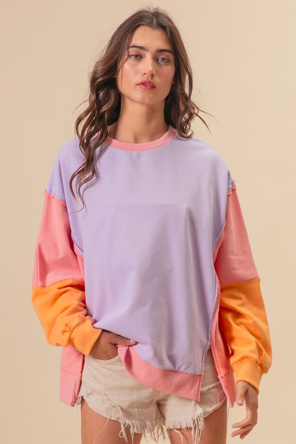 BiBi Washed Color Block Sweatshirt