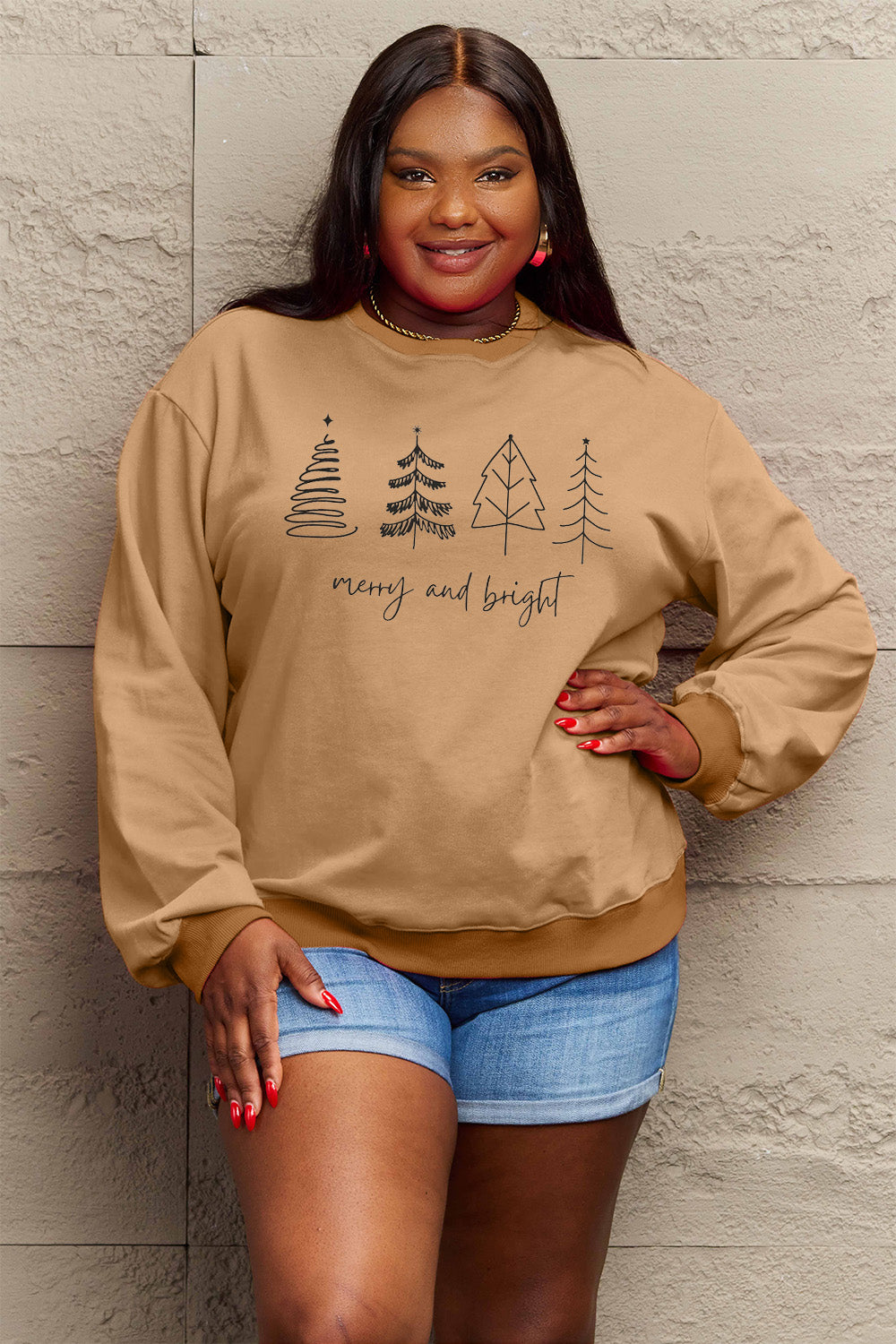 SIMPLY LOVE Full Size "MERRY AND BRIGHT" Graphic Sweatshirt