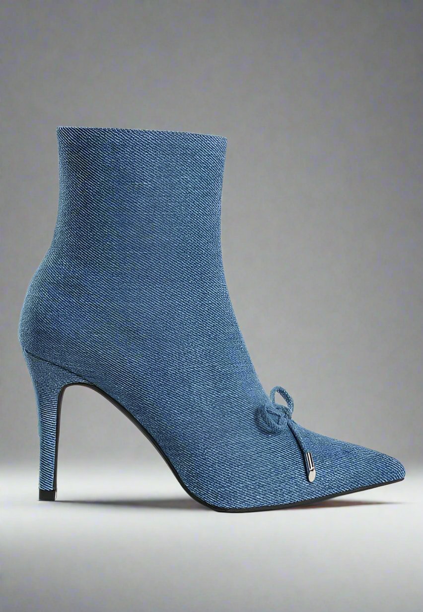 RAG & Co. Flapper Bow Detail Denim Ankle Boots