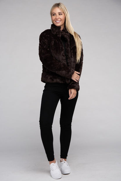 AMBIANCE APPAREL Fluffy Zip-Up Sweater Coat