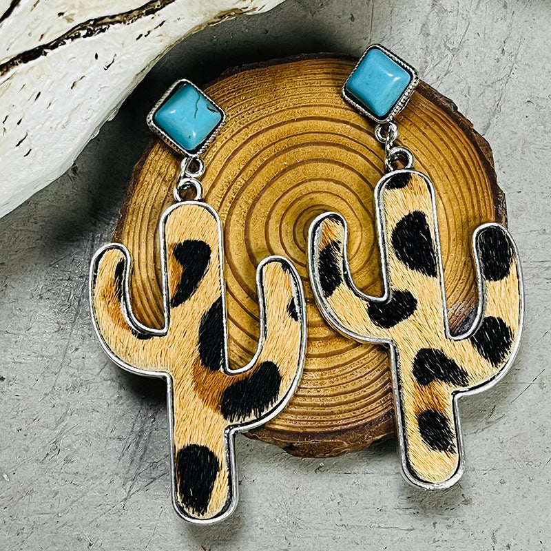 Turquoise Western Animal Cactus Earrings