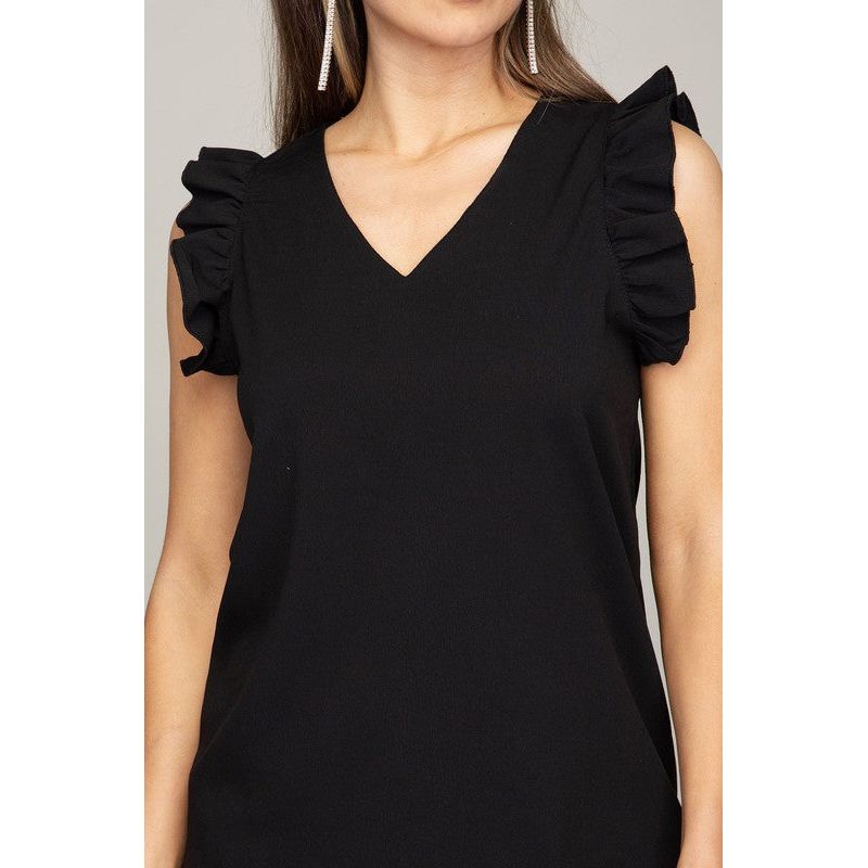 NUVI APPAREL V-neck Ruffle Sleeve-less shirt