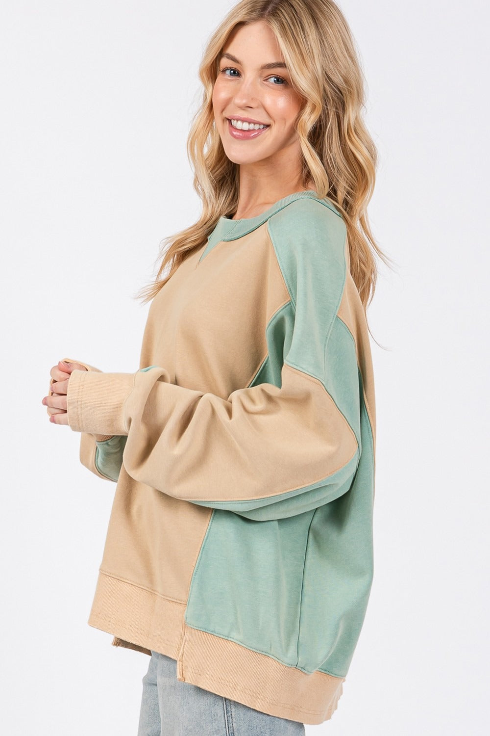 SAGE + FIG Boxy Color Block Round Neck Street Sweatshirt