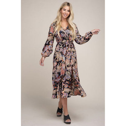 NUVI APPAREL Paisley Print Shirred Waist A-line Dress