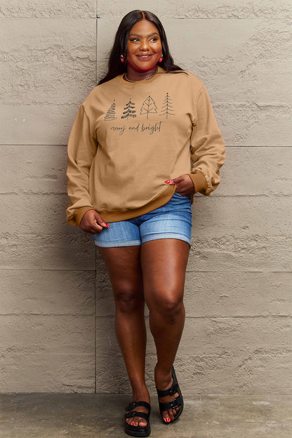 SIMPLY LOVE Full Size "MERRY AND BRIGHT" Graphic Sweatshirt