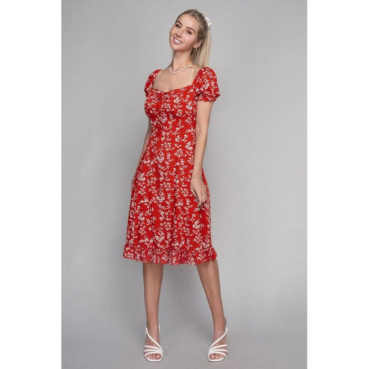 NUVI APPAREL Red Floral Sweetheart Neckline  Dress