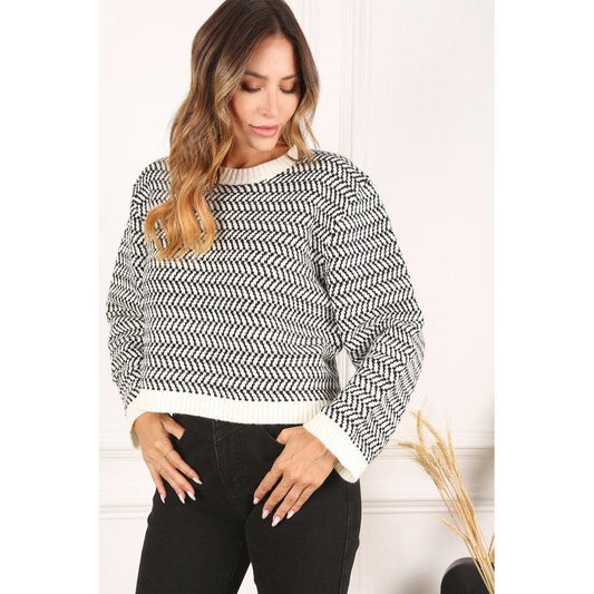 LILOU Herringbone pattern crew neck sweater