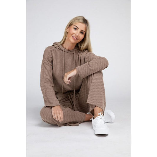 NUVI APPAREL Beige Textured Top and Pants Set