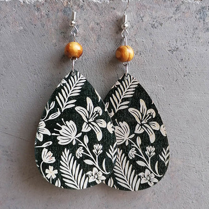 Printed Wooden Teardrop Earrings