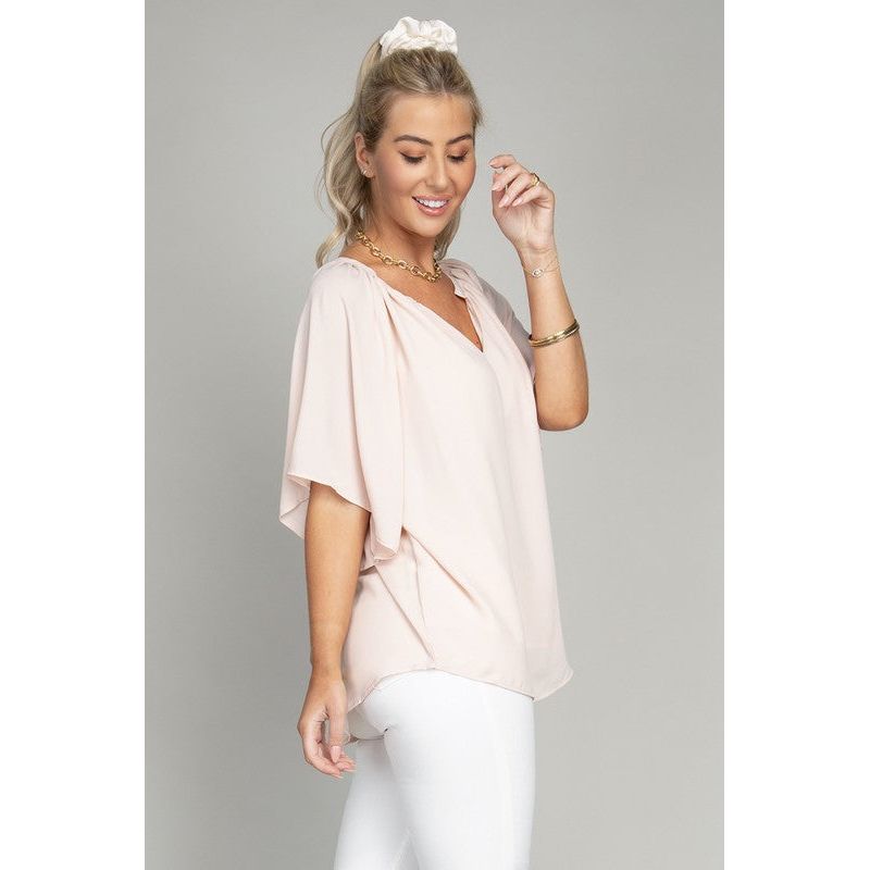 NUVI APPAREL Solid Notched Neck Casual Top