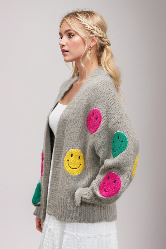 DAVI & DANI The Fuzzy Smile Long Bell Sleeve Knit Cardigan