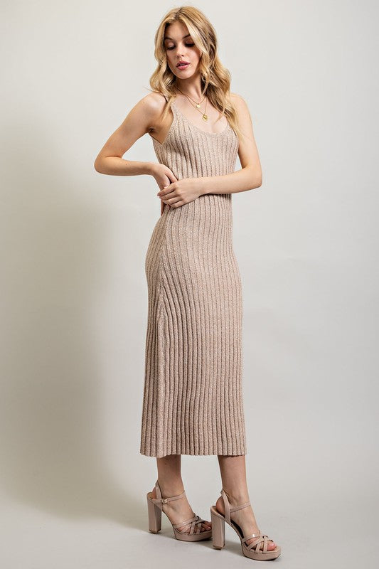 SWEET GENERIS U-Neckline Ribbed-Knit Maxi Dress