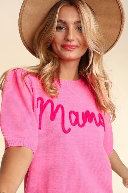 HAPTICS Plus-size "Mama" Pop-up Letter Knitted Sweater Top