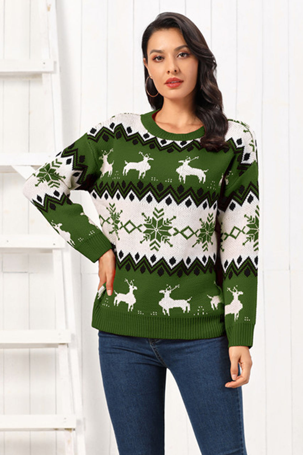 Traditional Reindeer Round Neck Christmas Sweater