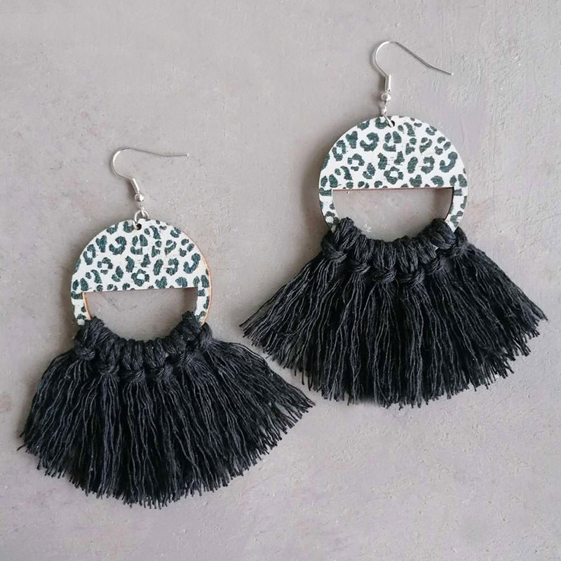 Tassel Detail Boho Leopard Drop Earrings