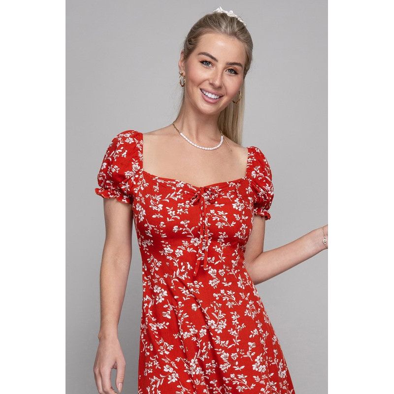 NUVI APPAREL Red Floral Sweetheart Neckline  Dress