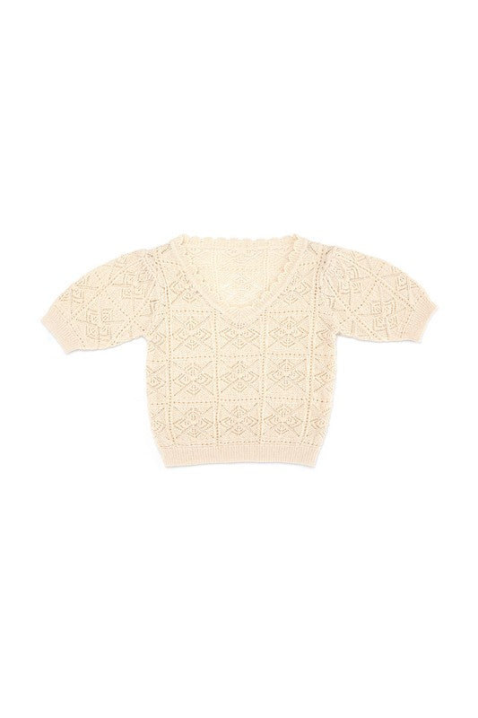 LILOU Ivory Crochet Knit Top