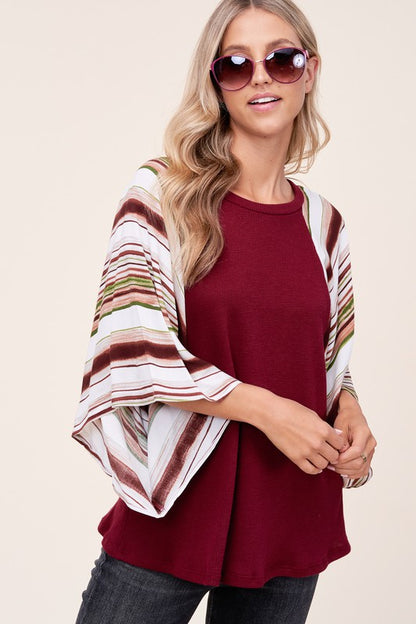 E LUNA Waffle Stipe Mix Kimono Top