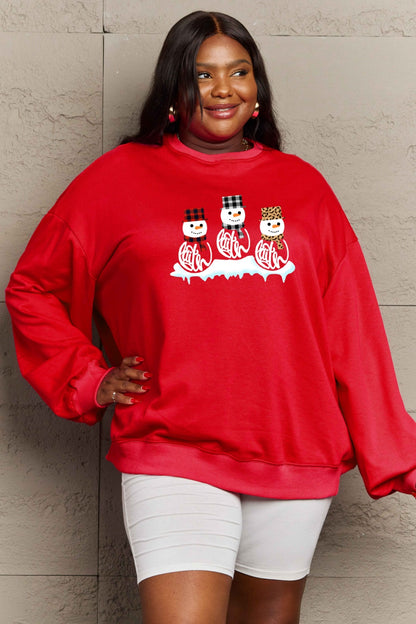 SIMPLY LOVE Full Size Snowmen Graphic Christmas Sweatshirt