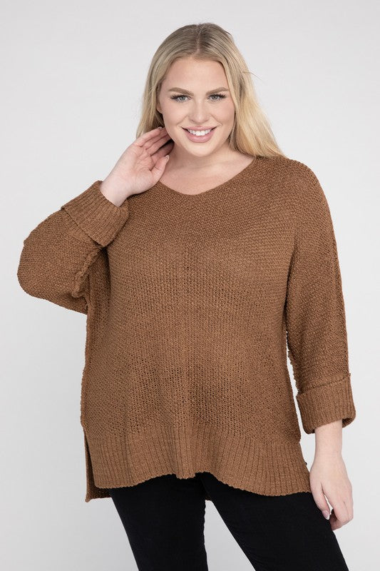 EESOME Plus Size Crew Neck Knit Sweater