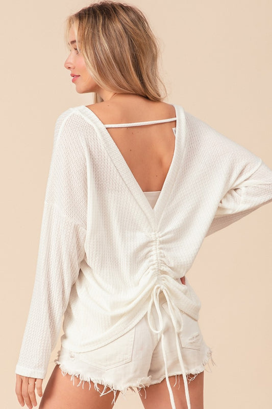 BiBi Off White Waffled Backless Drawstring T-Shirt