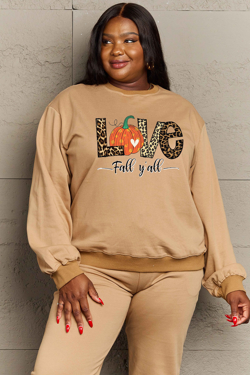 SIMPLY LOVE Full Size "LOVE FALL Y'ALL" Autumn Graphic Sweatshirt