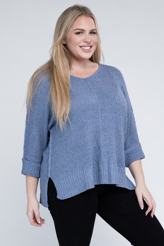 EESOME Plus Size Crew Neck Knit Sweater