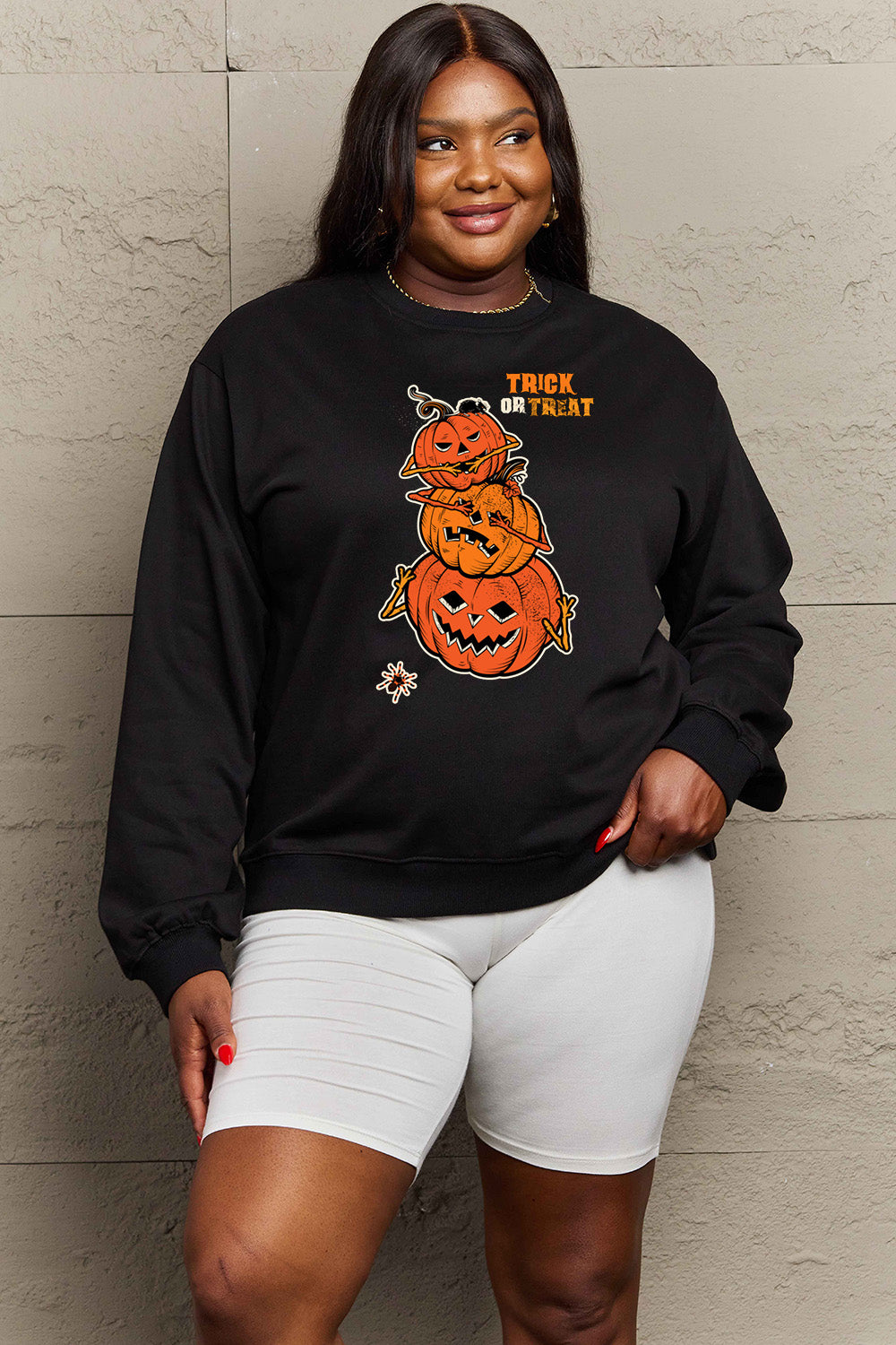 SIMPLY LOVE Full Size "TRICK OR TREAT" Graphic Sweatshirt