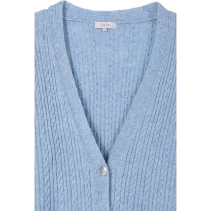 LILOU Light Blue Wool blended cable knitted cardigan