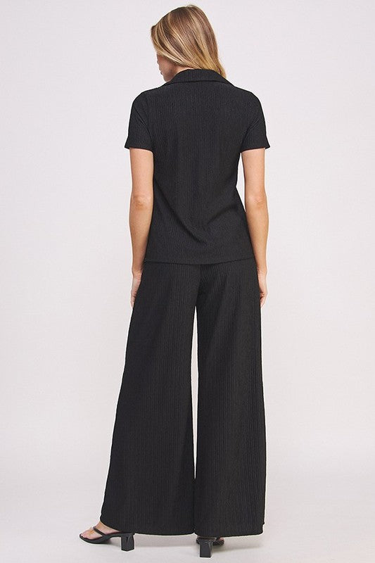 JADE BY JANE Textured Short Sleeves Top & Wide-leg Pants Set