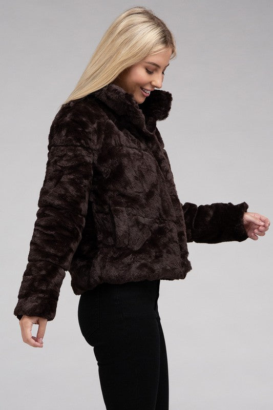 AMBIANCE APPAREL Fluffy Zip-Up Sweater Coat