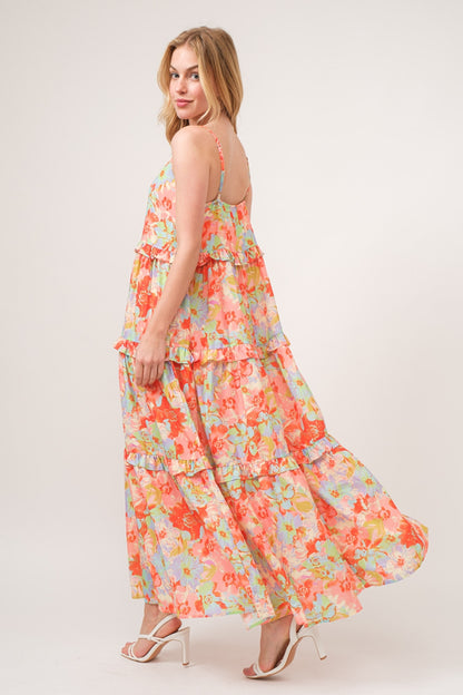 AND THE WHY Floral Ruffled Tiered Maxi Cami Dress