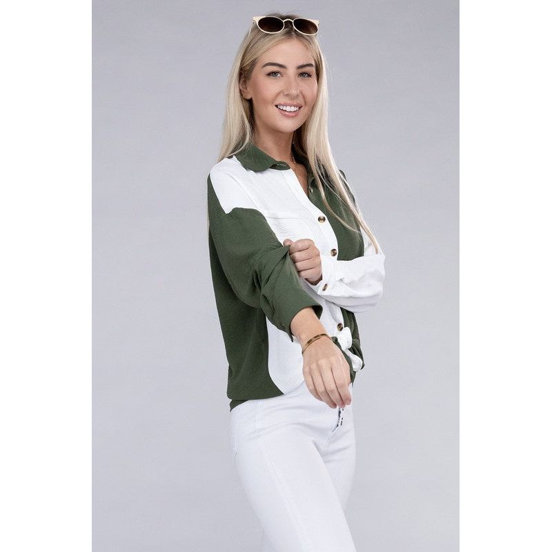 NUVI APPAREL Green/White Color Block Shirt