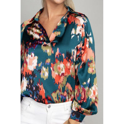 NUVI APPAREL Button-down Abstract Floral Blouse