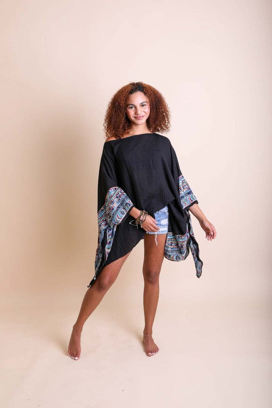 Geometric Embroidered Sleeve Kimono