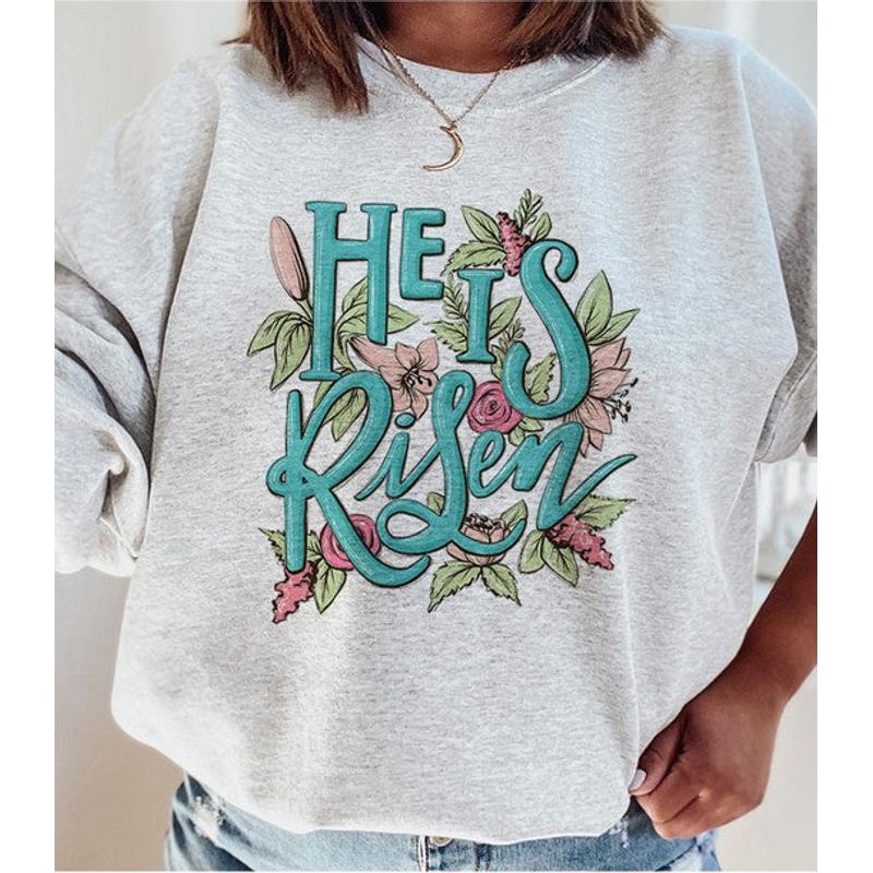 COLOR BEAR "He is Risen" Easter Day Celebration Graphic Sweatshirt