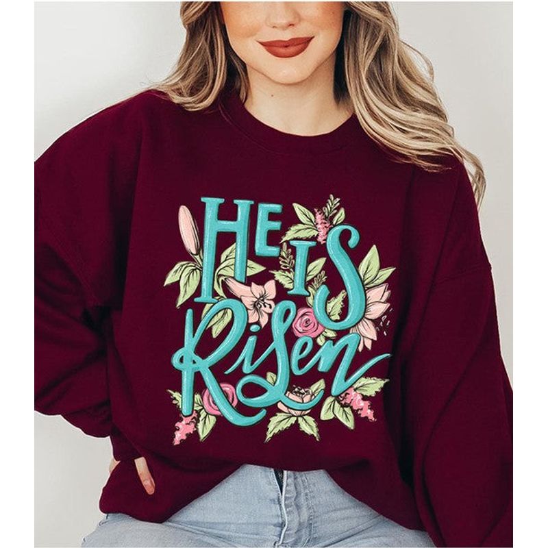 COLOR BEAR "He is Risen" Easter Day Celebration Graphic Sweatshirt